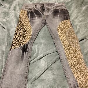 MNML Gray Leopard Patch Straight Leg Jeans